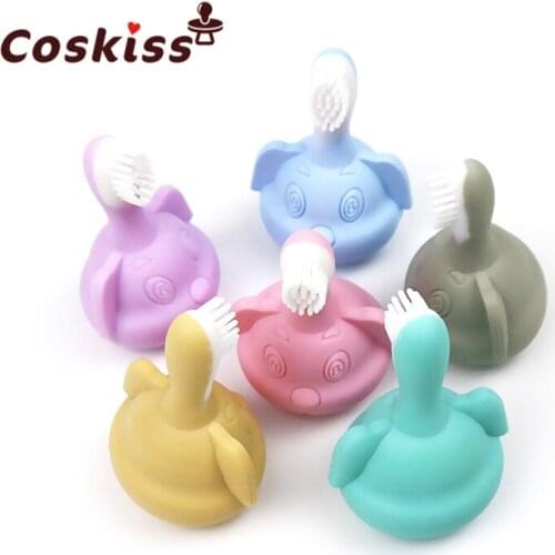 Colorful New Baby Toothbrush Teether Silicone Newborn Teeth Cleaning Chewable Nursing Safety Dog Shape Bpa Free Silicone