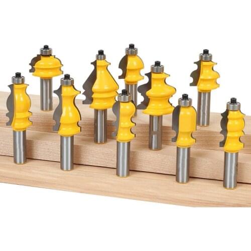 10pcs/set Architectural Molding Router Bit Set-1/2 Shank woodworking milling cutter/carbide end mill/ cnc router bits for wood