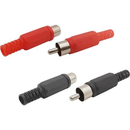 10Pcs/lot Plastic RCA Male Plug & Female Socket Audio Video Adapter Welding Wire Connector Black Red