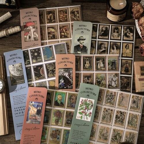 100pcs/lot 6 Design Vintage Bronzing Stamp Sticker Decorative collage Scrapbooking material Labels Diary Album Craft Supplies