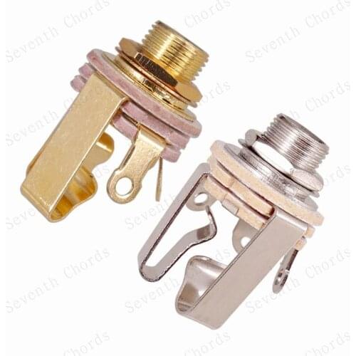 2 Pcs Brass Material Open Circuit 1/4" Stereo Jack Input Plug Socket For Electric Guitar Bass Active Pickup output 6.35mm