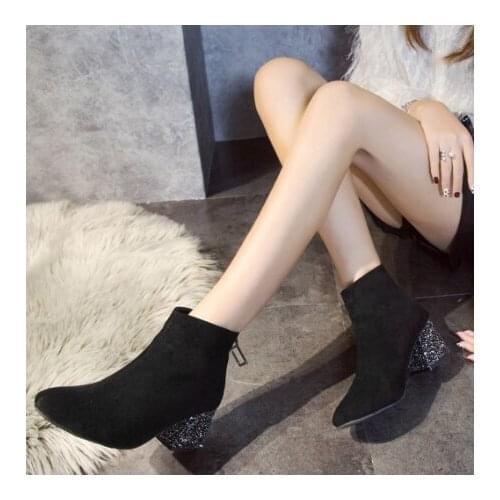 2020 sexy ankle boots for women Leisure Solid Zipper Heels Ankle Boots women Shoes female Casual Shoes
