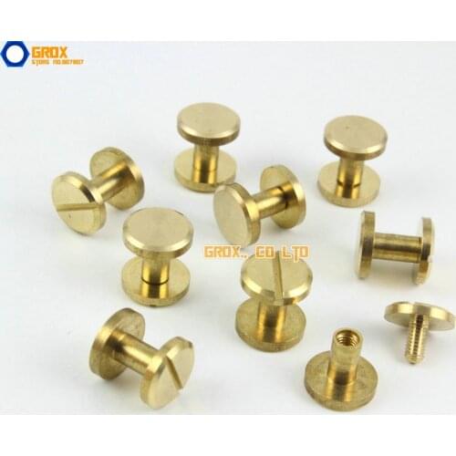 30 Pieces 10*7mm Leather Craft Belt Wallet Solid Brass Nail Rivet Chicago Screw Flat Head