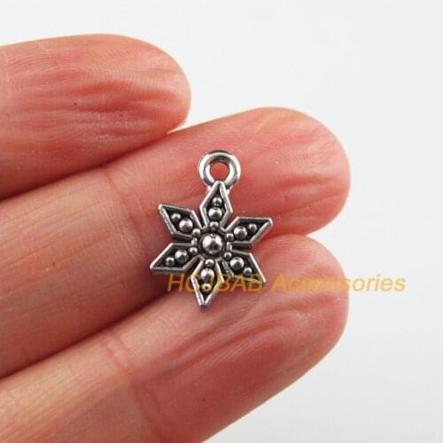 60 New Snowflake Charms Tibetan Silver Color Tiny Flower Pendants 11x16mm