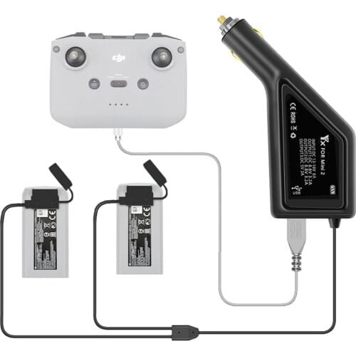Outdoor DJI Mini 2 Dual-Battery Car Charger with USB Port Dron Charging Accessories for DJI Mini 2 Remote & Batteries