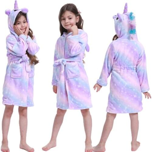 Baby Bath Robe Towel Girls Sleeping Dressing Gown Unicorn Kigurumi Onesie Bathrobe Cute Princess Sleepwear Children Pajamas