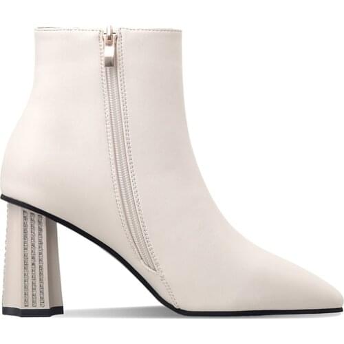 Black pointed toe Martin boots women British style Nice winter new wild thick heel high heels net red womens short boots