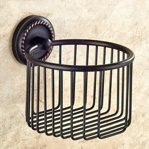 Black Oil Rubbed Brass Carved Art Pattern Wall Mounted Bathroom Toilet Paper Roll Basket Holder Bathroom Accessory mba217