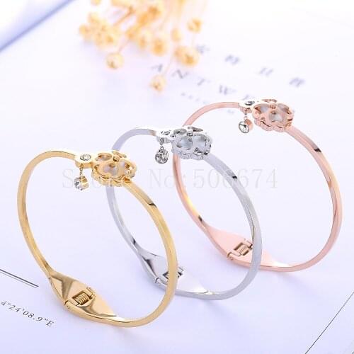 Flower drop Pendant brand Cuff Carter Bracelets Bangles 316L Stainless Steel Bracelets For office lady accessory