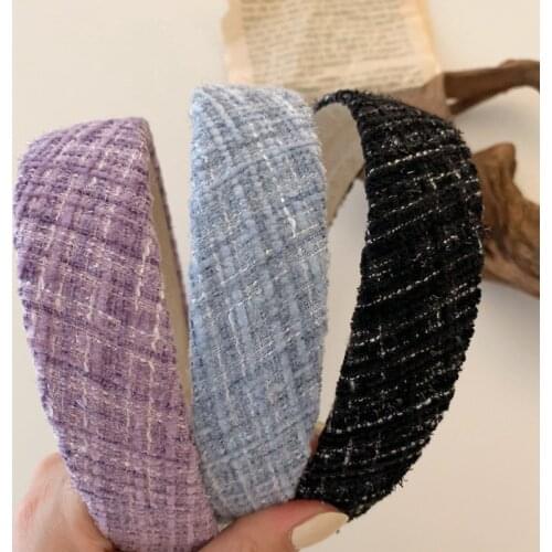 Elegant Tweed Headbands for Women Retro Turban French Hairbands Wide Head Bands Lady Head Hoop Fashion Tiara Hair Accessories