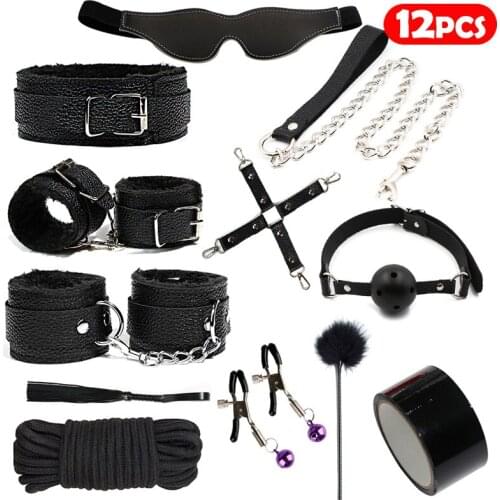 Erotic Sex Toys For Adult Game Leather Erotic BDSM Sex Kits Bondage Handcuffs Sex Game Whip Gag Nipple Clamps SM Bdsm Toys