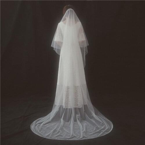 Bridal Veil cathedral veil scatter pearl tulle veil Wedding Dress Veil