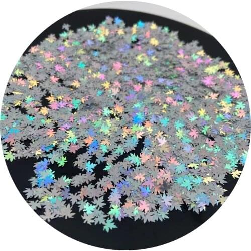 Holographic Silver Maple Leaf Shape Glitter Flakes Acrylic Sequins DIY 3D Nail Art Face Decorations Polish Manicure