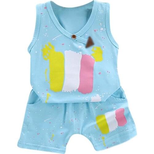 2021 Fashion Ins Cattoon Summer Boys Color Striped Vest + Shorts Sets