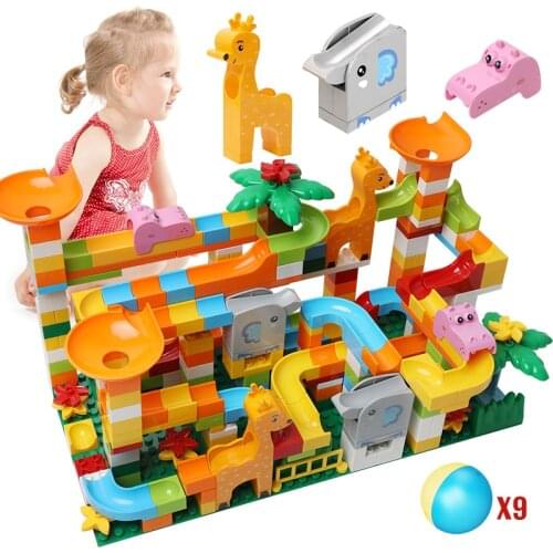 DIY Compatible Marble Race Run Slide Big Building Blocks City Funnel Maze Balls Animal Figures Bricks Toys for Children