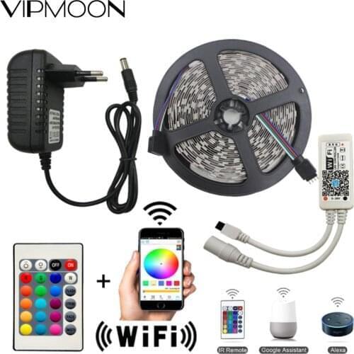 WiFi Led Strip Light 5M SMD 5050 60led 2835 RGB Led Stripe DiodeTape DC12V Flexible RGB LED Strip Ribbon Diode with WiFi/IR