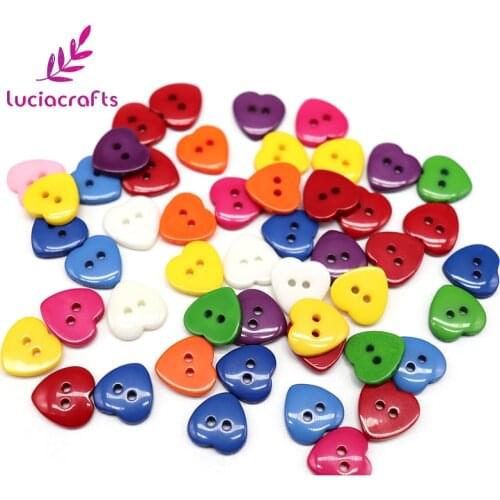 Lucia crafts 50-24pcs 12-15mm Randomly Mix Heart-shaped Resin Buttons DIY Garment Scrapbooking Button Accessories E0514