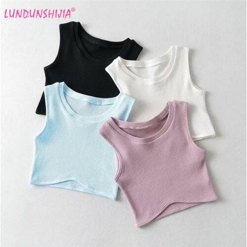 LUNDUNSHIJIA 2021 Summer Fashion Sexy Women Streetwear Crop Tops Sleeveless O-neck High Waist Tank Bar Female