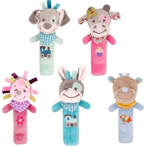 Cartoon Animal Baby Rattle Hand Bells Soft BB Stick Music Shaker Baby Toys Infant Baby Kids Socks rattle toys Wrist Rattle