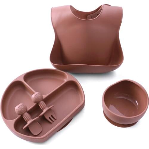 5pcs Dinnerware BPA Free Baby Dining Dishes Food Grade Silicone Bowl+Plate+Spoon+Bib Baby Feeding Infant Tableware Set Kid Plate