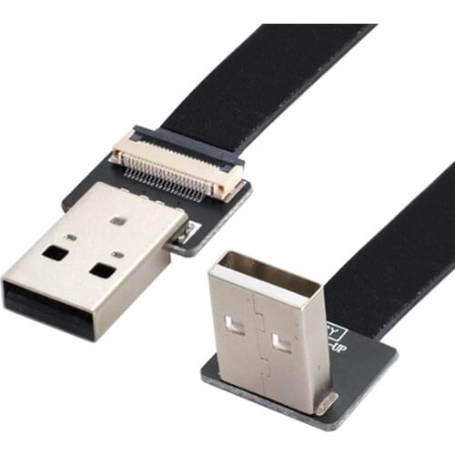 Up Angled USB 2.0 Type-A Male to Type-A Male Data Flat Slim FPC Cable 90 Degree for FPV & Disk & Scanner & Printer