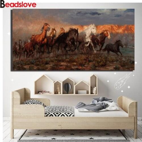 Full 5D Diy Diamond Painting Western Landscape Running Horses Diamond Mosaic Cross Stitch Handmade Rhinestones Large wall art