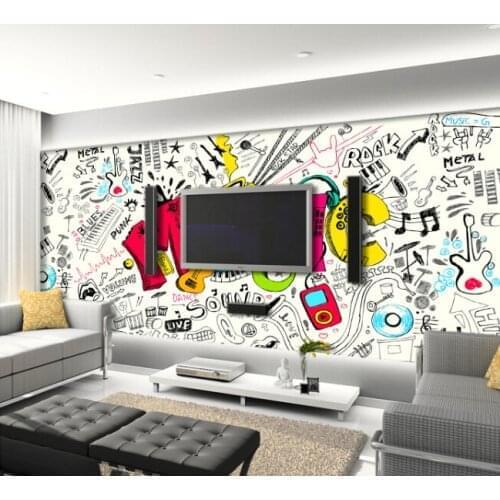 Custom kids wallpaper, music graffiti murals for the childrens room in the garden wall waterproof fabric parede de Papel
