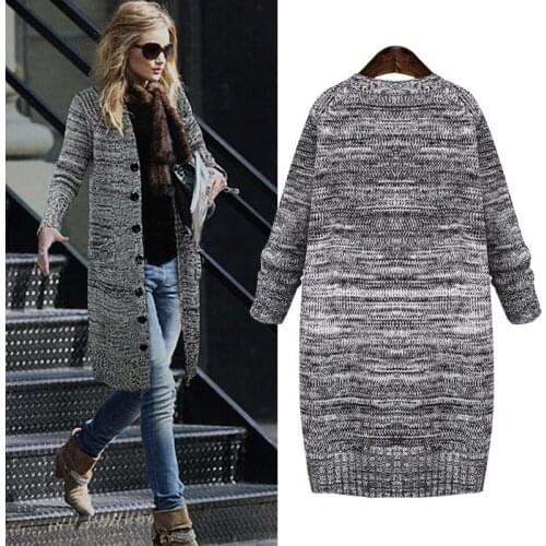 Simple Casual knitting long loose cardigan female jumper winter sweater women pocket knitted cardigan Plus Size5XL