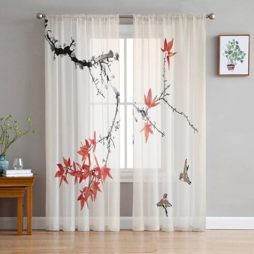Chinese Style Painting Sheer Curtains for Girl Kids Bedroom Kitchen Window Drapes Curtain Home Decoration