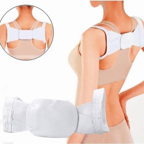 Women Men Unisex Adjustable Body Posture Shoulder Back Support Brace Correction Belt (Color: White)