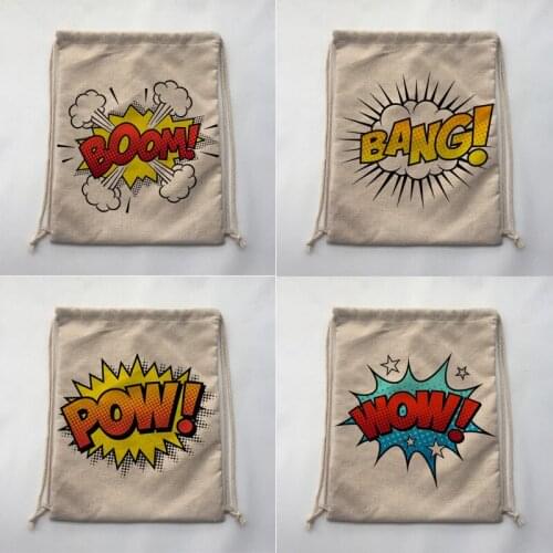 BOOM BANG POW WOW Print Custom Vintage Outdoor Beach Gym Swimming Clothing Shoes Storage Bag Drawstring Backpack