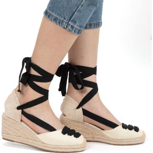 Womens wedge Espadrille Ankle Strap Sandals Comfortable Slippers Ladies Womens Casual Shoes Breathable Flax Hemp Canvas Pumps