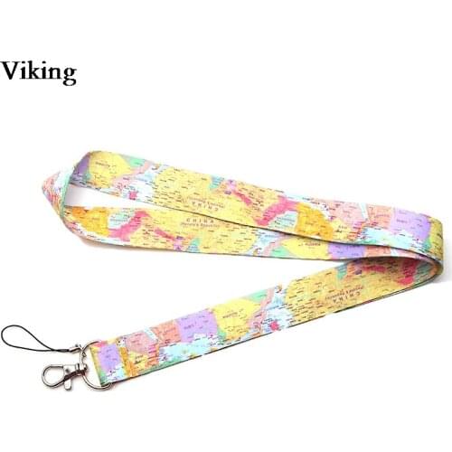 20pcs/set World Map Lanyard For keys Phone Neck Straps With Keyring Camera Neck Strap Hang Rope Cool Phone Holder G0291