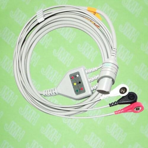 Compatible with 11pin Nihon Kohden ECG Machine the one-piece 3 lead cable and snap leadwire,IEC or AHA