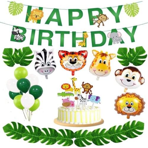 Turtle Leaf Animal Themed Birthday Party Decoration Animal Birthday Letter Pull Flag Foil Balloon Party Supplies Set