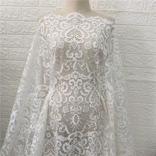 NO.227 Off white Guirpure Embroidery Organza Vantage French Bridal Gown Lace Fabric DIY Sewing Dress Fabric 1 Yard