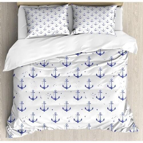 Anchor Duvet Cover Set Aquarelle Anchor Motifs with Paint Splashes Nautical Monochrome Design Decorative 3 Piece Bedding Set