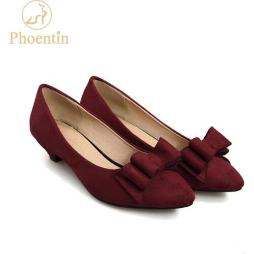 Phoentin butterfly knot shoes woman spike heels shallow wine red pointed pumps spring autumn slip-on PU shoes for women FT188