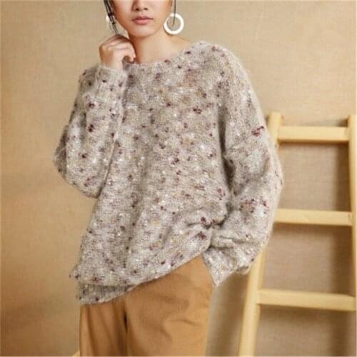 100% hand made wool thin knit women casual Oneck dot H-straight pullover sweater one&over size