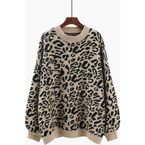 Autumn 2020 new leopard print sweater womens pullover Korean version loose lazy style small fresh sweater top