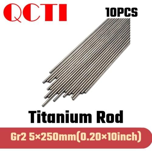 10pcs Gr2 5mm dia x 250mm length Titanium Alloy Round Bar Rod Industry Machine Use DIY Anti-corrosion Material