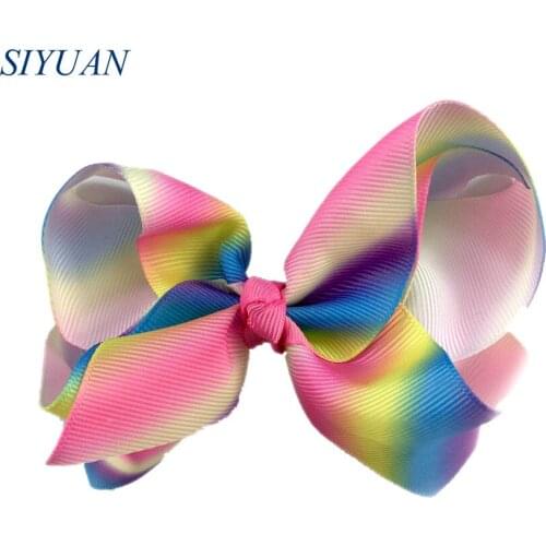 10pcs/lot DIY Boutique Grosgrain Ribbon Hairpin Bow Rainbow Color Printed Kids Hair Clips HDJ147