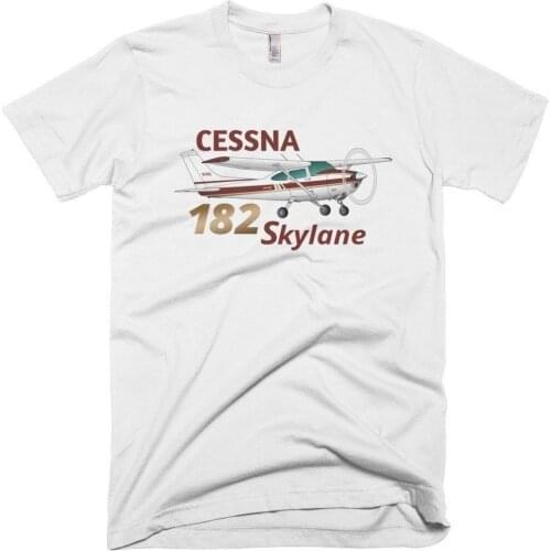 100% Cotton Print Mens Summer O-Neck Cessna 182 Skylane (Brown/Gold) Airplane T-shirt- Personalized with N# Tee Shirt
