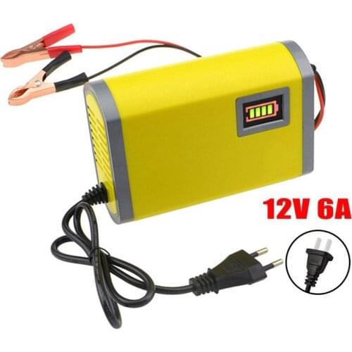12V 6A Smart Car Battery Charger Full Automatic AGM VRLA Lead Acid GEL Intelligent Motorcycle Charger With LCD Display AC 220V