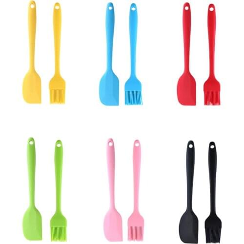 2Pcs/Set High Quality Scraper Oil Brush Set Kitchen Baking Utensils Cake Cream Spatula Baking Brush Silicone Kitchen BBQ Tools