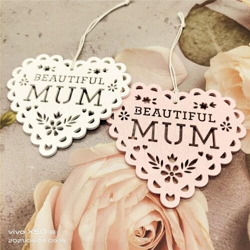 5 Pcs Heart Shaped Wooden Crafts Tabletop Pendant Ornaments Decor for Mother Day Home Decoration