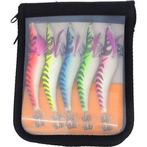 5 pcs Squid bait combination suit Wood Shrimp Lures Squid bait 3.5# -13.5cm 20g squid bait bag Free shipping