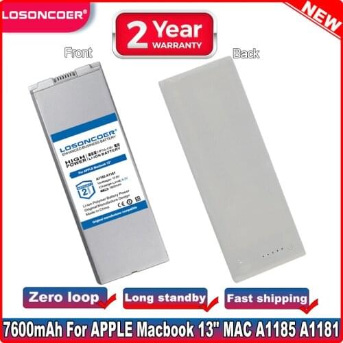 7600mAh Battery For APPLE Macbook 13" MAC A1185 A1181 MA566FE/A MB881LL/A MA472 MA701 MA566 MA561 MA566G/A MA566J/A Battery