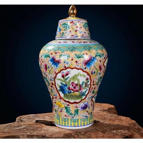 Antique Chinese Noble Enamel Meiping General Tank Porcelain Royal Nobility Palace Decoration Handpainted Gold Ceramic Ginger Jar