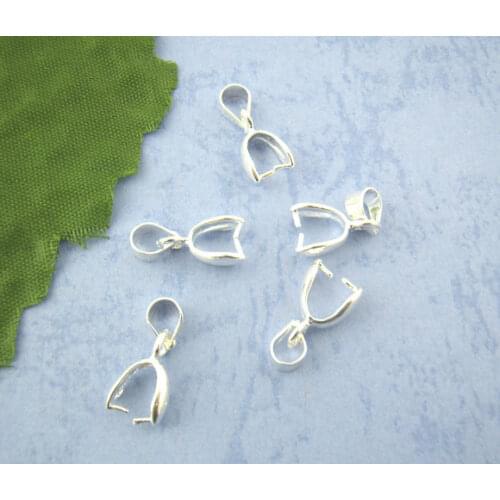Free Shipping 100pcs Silver Plated Pinch Clip Bail Beads 7x17mm Jewelry Findings J0977